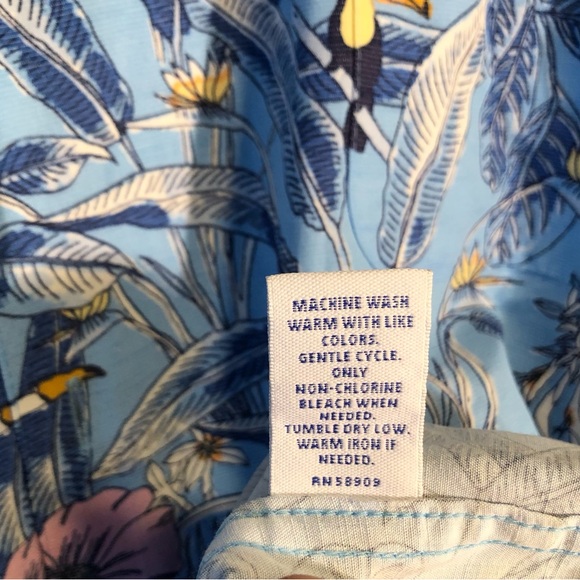 Caribbean Hawaiian Shirt Size 4XB Size Blue Floral Button Up Tuscan Birds,Soft - Picture 7 of 11